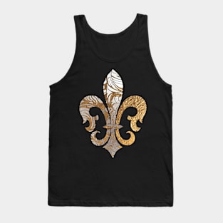 Fleur de Lis, Faux Silver+Gold Damask Tank Top